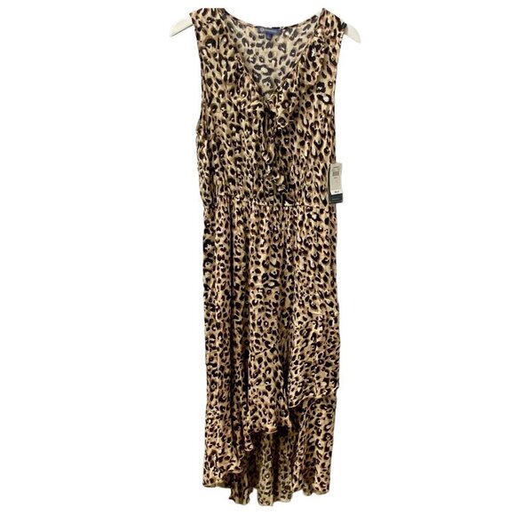 DEMOCRACY Midi Dress Large Leopard Print Rayon Ruffle Summer Sundress NWT - Picture 1 of 10